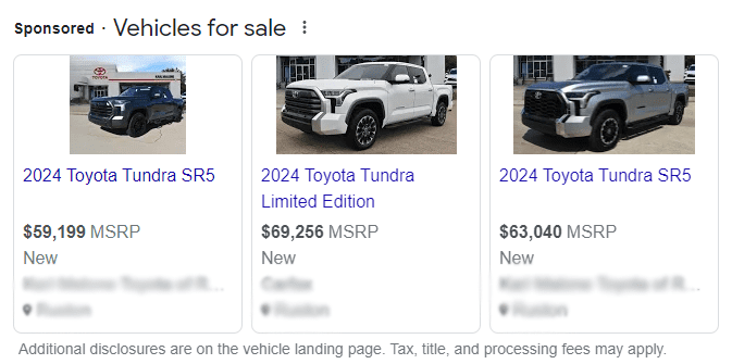 A google search for the toyota tundra is shown.