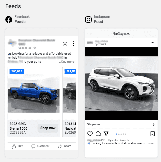 A picture of a car and a feed on the same page.